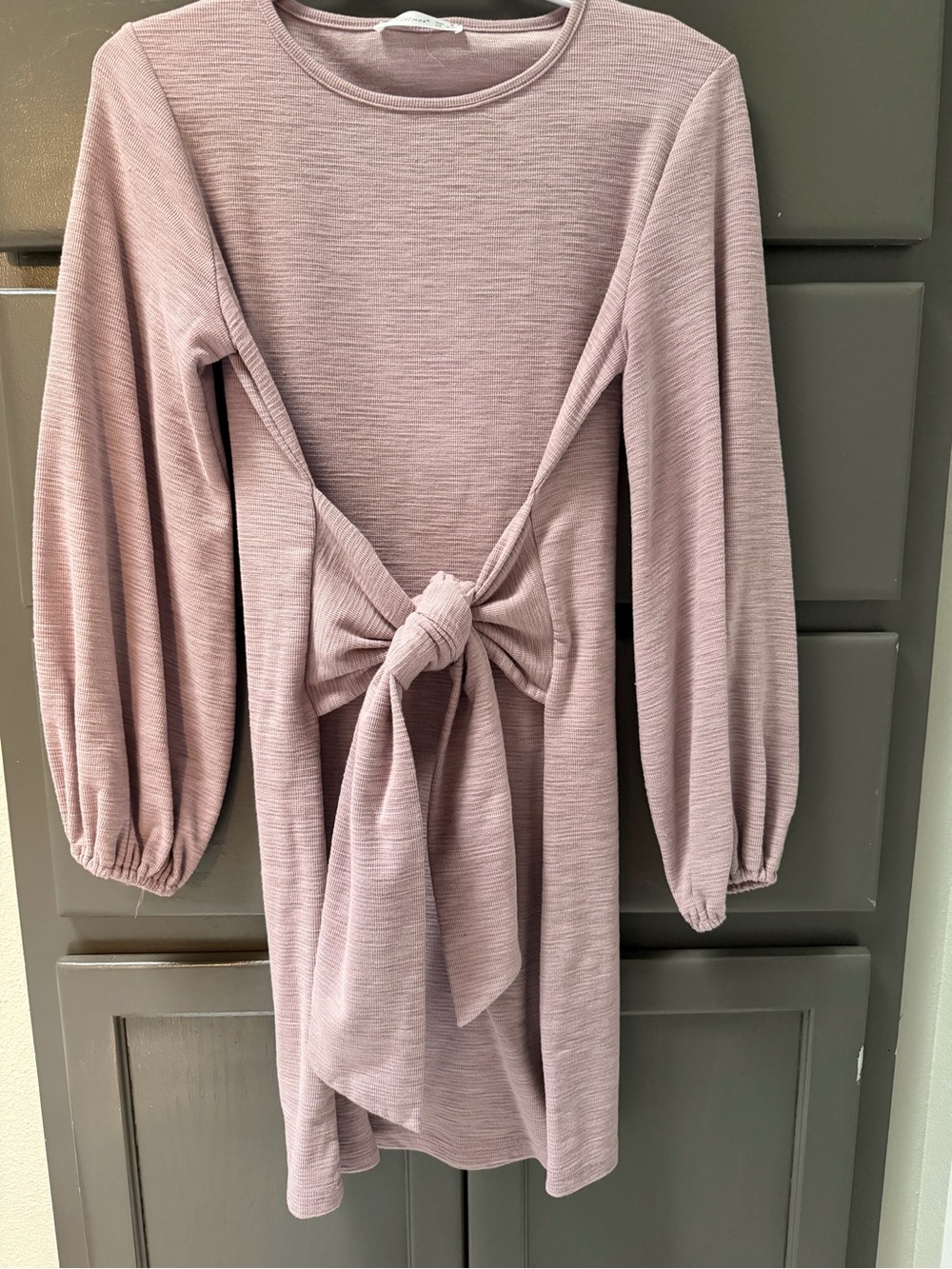 Mauve Knit Tie-Front Long Sleeve dress